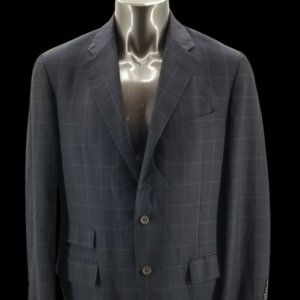 Ralph Lauren Windowpane Sport Coat  Navy Blue Label 2 Button Double Vent  Sz 42R